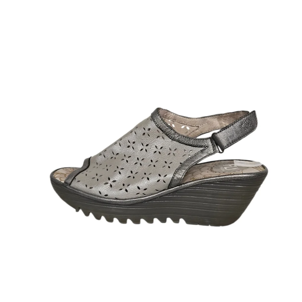 Fly London Ybei Silver Slingback Wedges